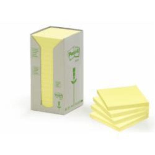 3M POST-IT NOTE 654-1T BLOCCHETTI 100 FOGLI POST-IT IN CARTA RICICLATA 76MMx76MM COLORE GIALLO CONF. 16 Pz.